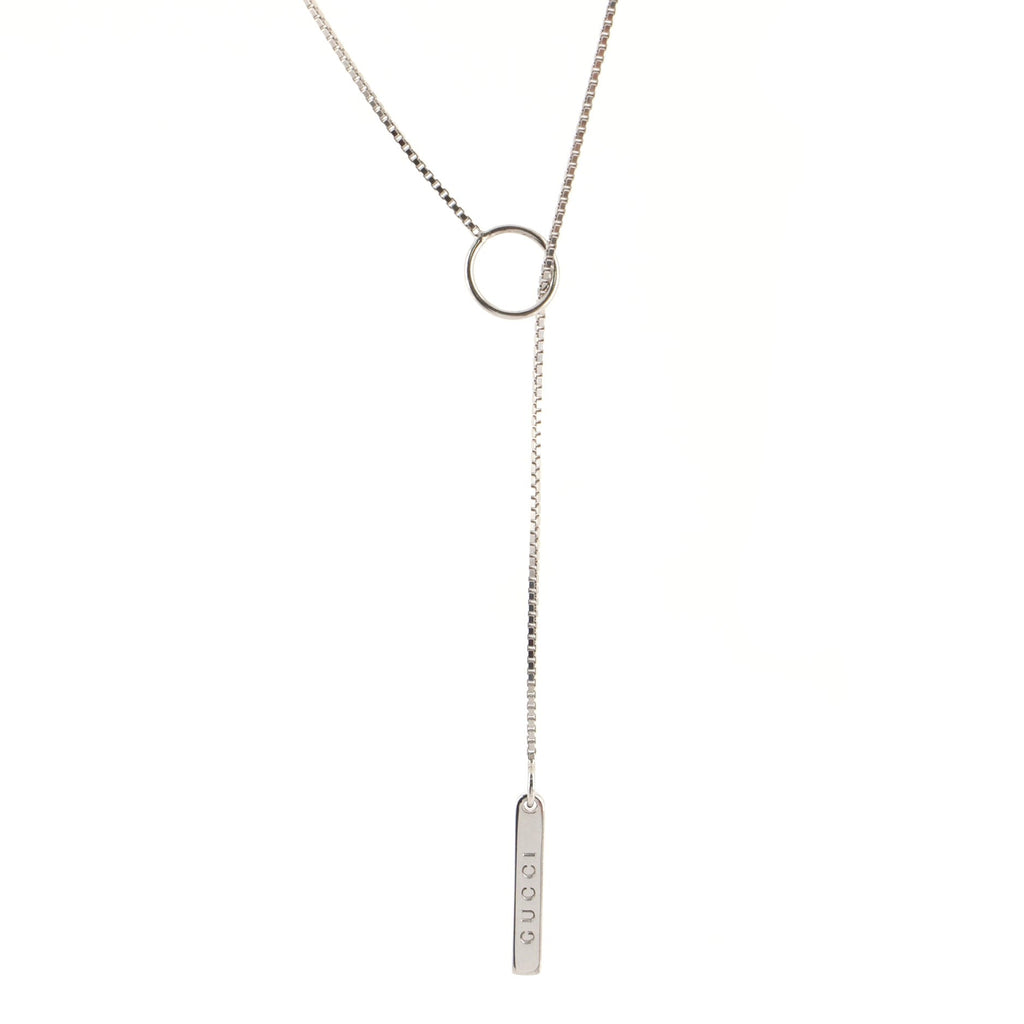 Logo Lariat Necklace 18K White Gold