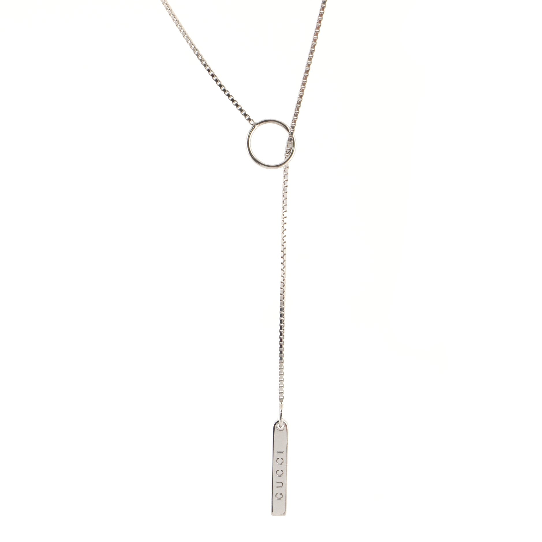 Logo Lariat Necklace 18K White Gold