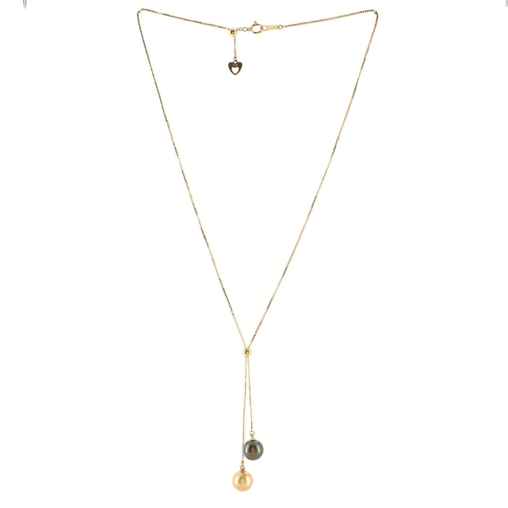 Double Pearl Drop Necklace 18K Yellow Gold and Pearls