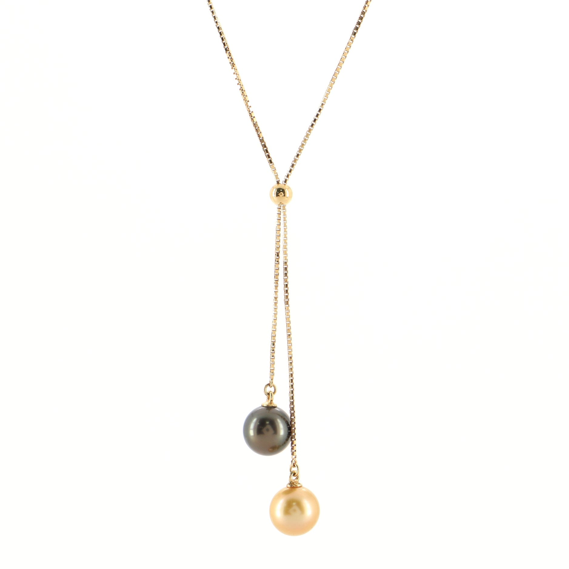 Double Pearl Drop Necklace 18K Yellow Gold and Pearls