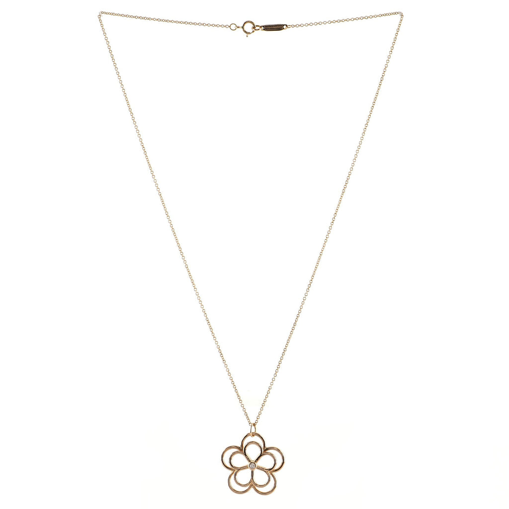 Garden Open Flower Pendant Necklace 18K Rose Gold and Diamond Medium