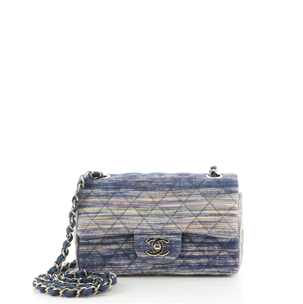 Classic Single Flap Bag Multicolor Quilted Denim Mini