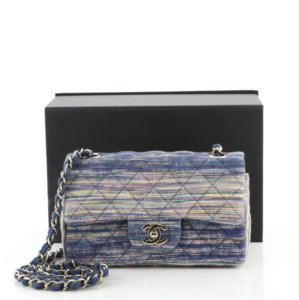 Classic Single Flap Bag Multicolor Quilted Denim Mini