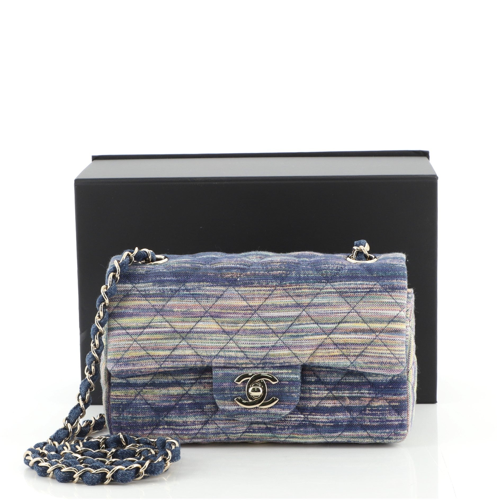 Classic Single Flap Bag Multicolor Quilted Denim Mini