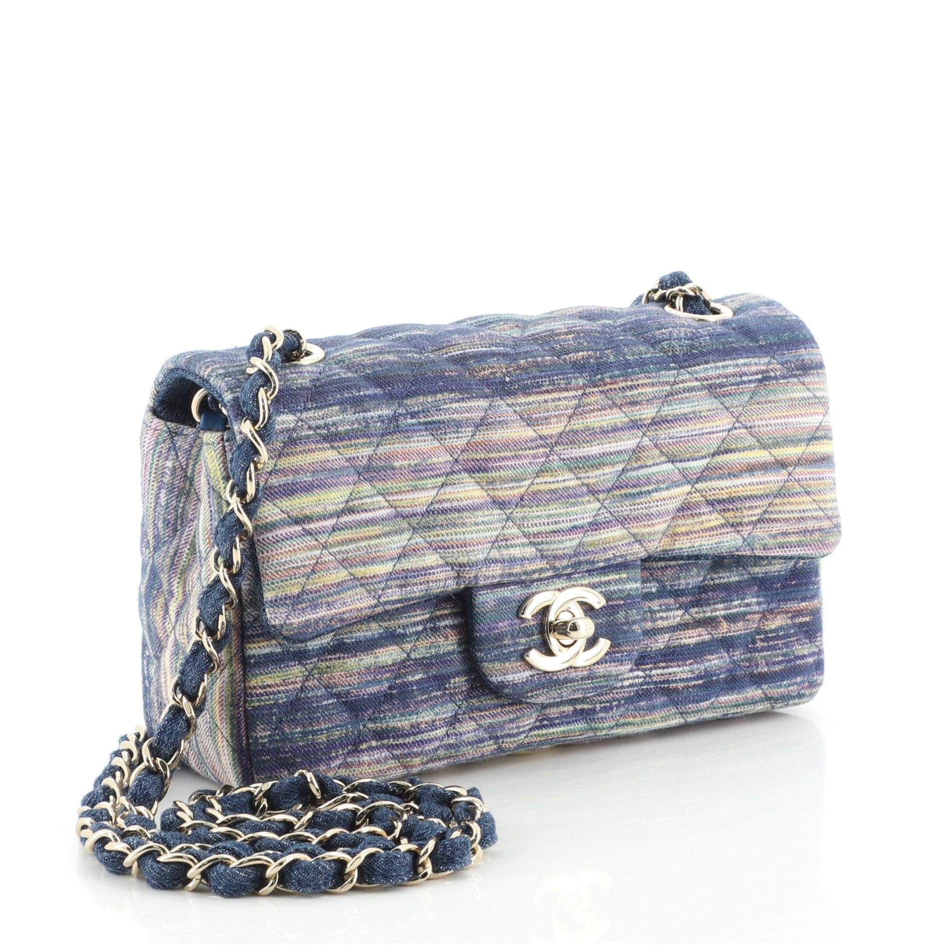 Classic Single Flap Bag Multicolor Quilted Denim Mini