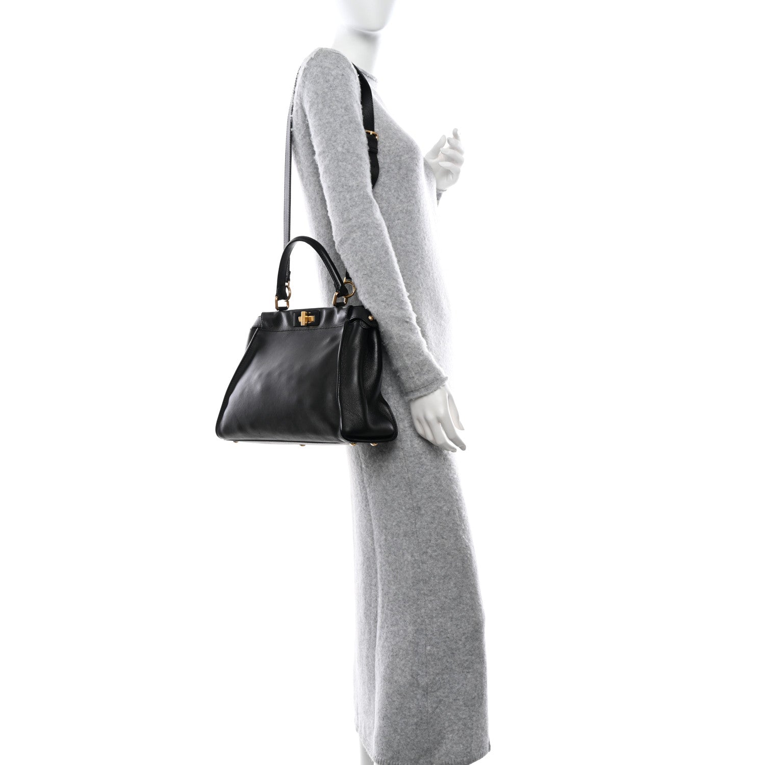 Vitello Seta Shiny Nappa Medium Peekaboo Iconic Satchel Black