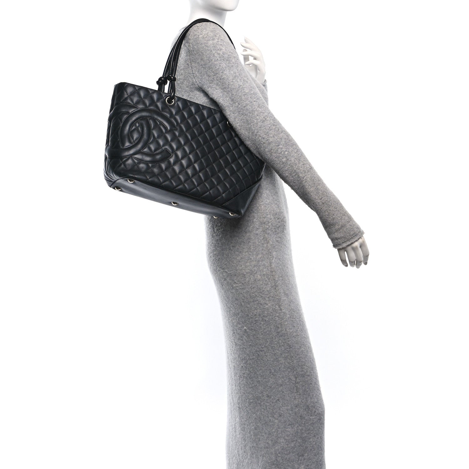 Calfskin Quilted Large Cambon Tote Black