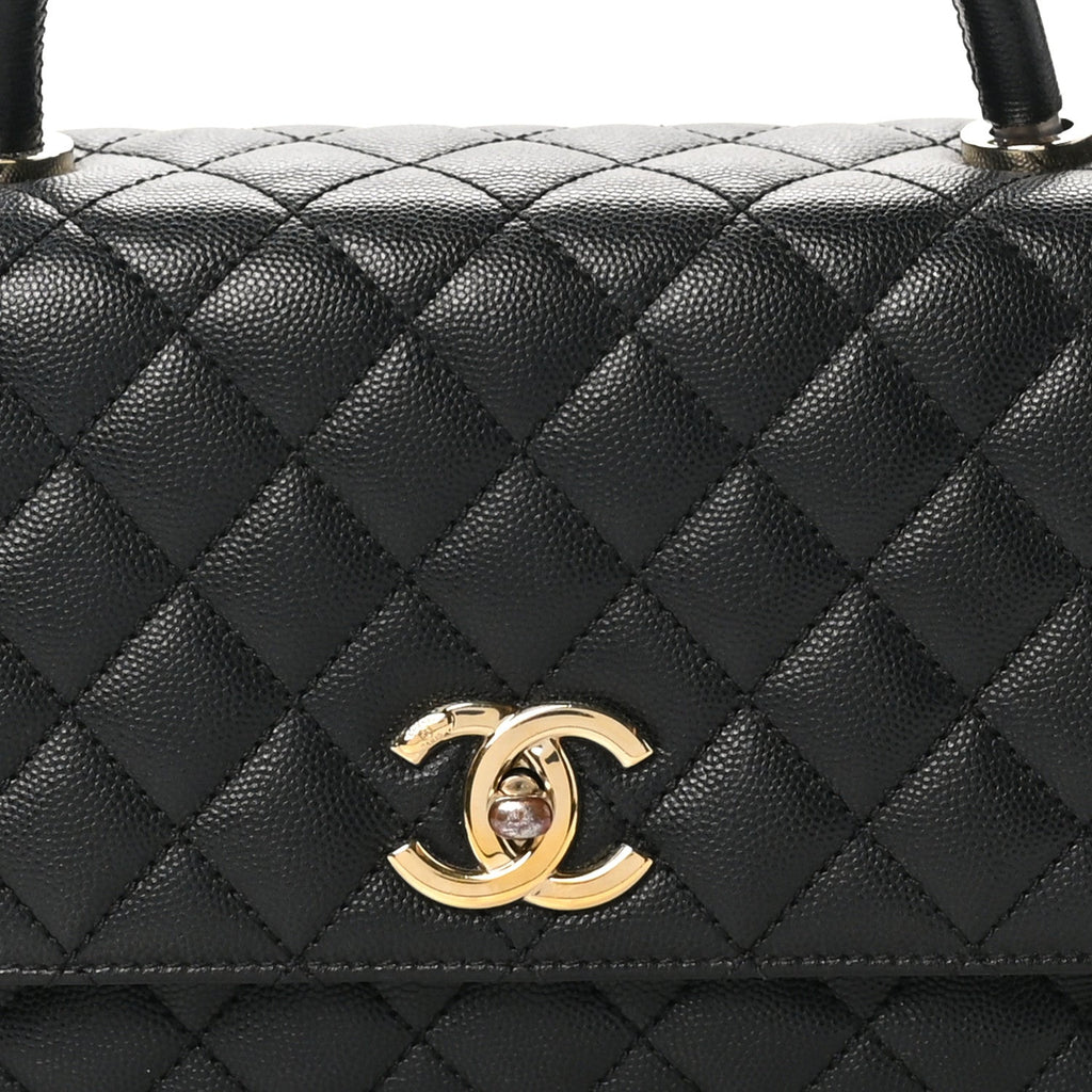 Caviar Quilted Small Coco Handle Flap Black