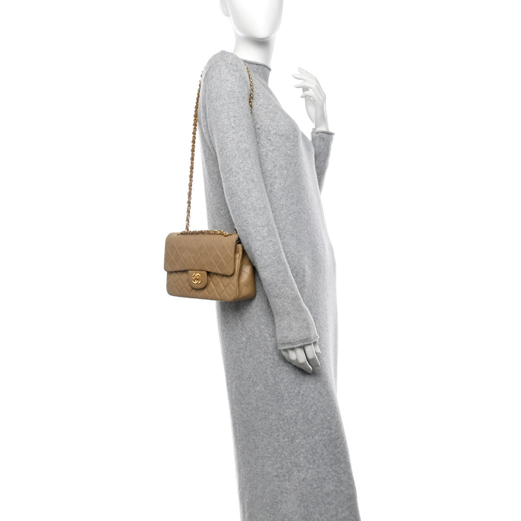 Lambskin Quilted Small Double Flap Beige