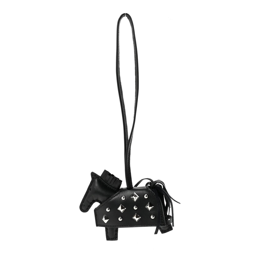 Milo Lambskin Studded Grigri Rodeo Robeo Rock Horse Bag Charm PM Black