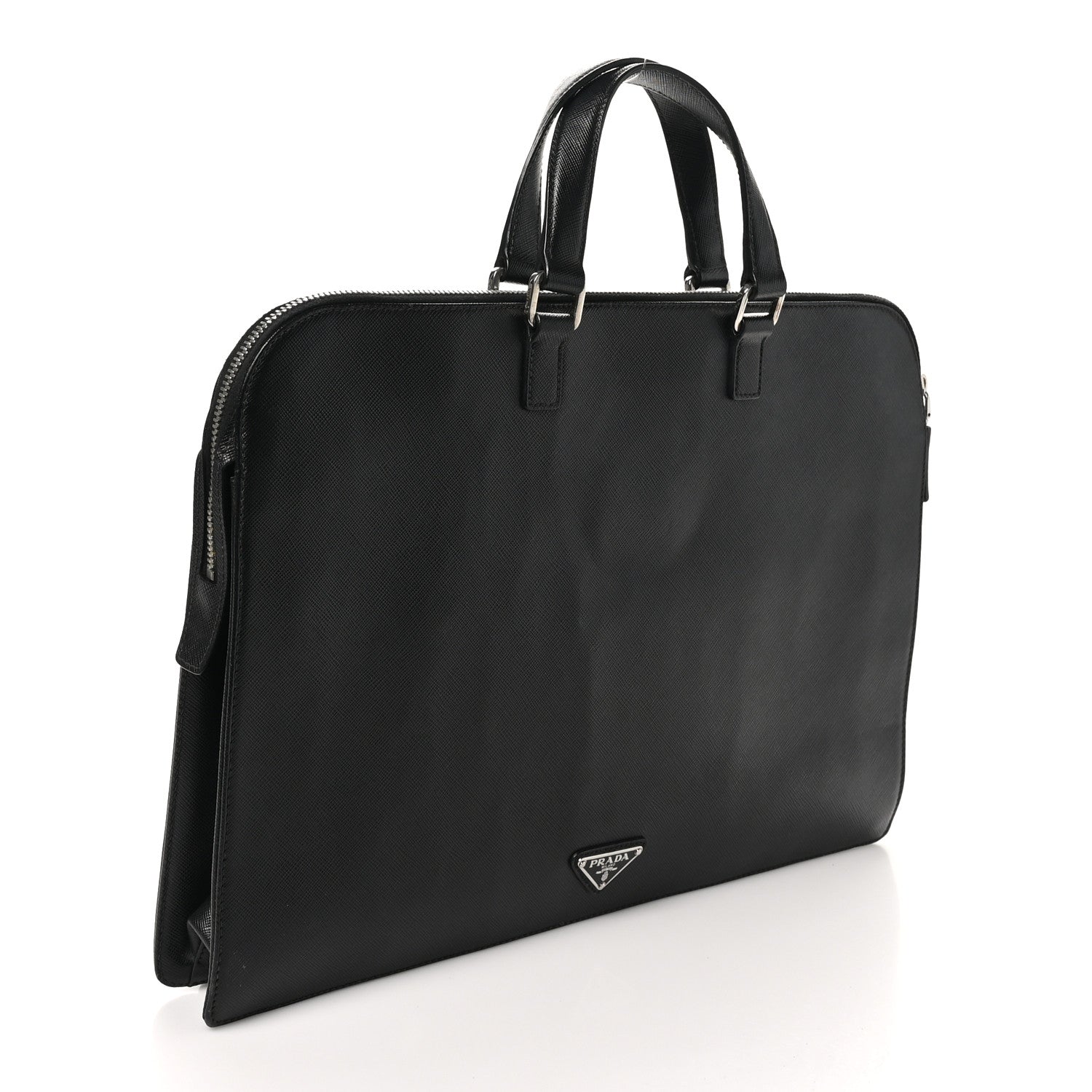 Saffiano Cuir Travel Front Zip Pocket Briefcase Black
