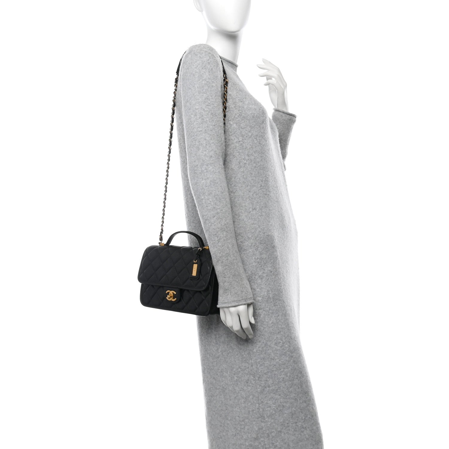 Caviar Quilted School Memory Small Top Handle Flap Black