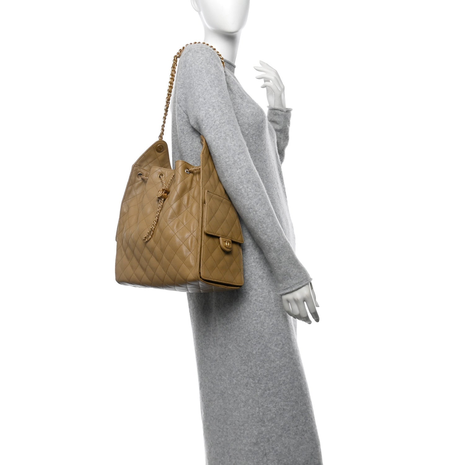 Caviar Quilted Medium Chanel 25 Handbag Dark Beige