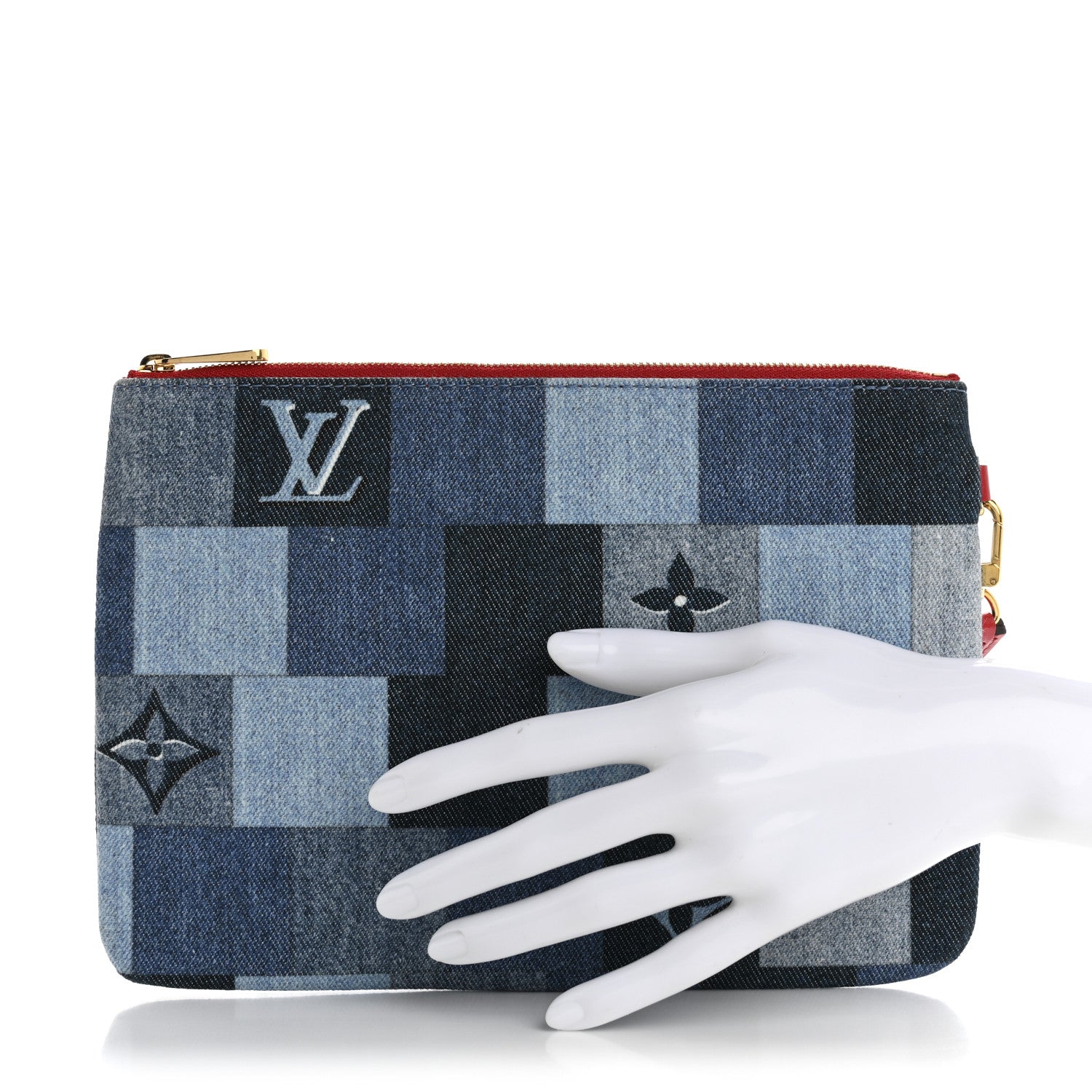 Denim Monogram Patchwork City Pouch Blue Rouge