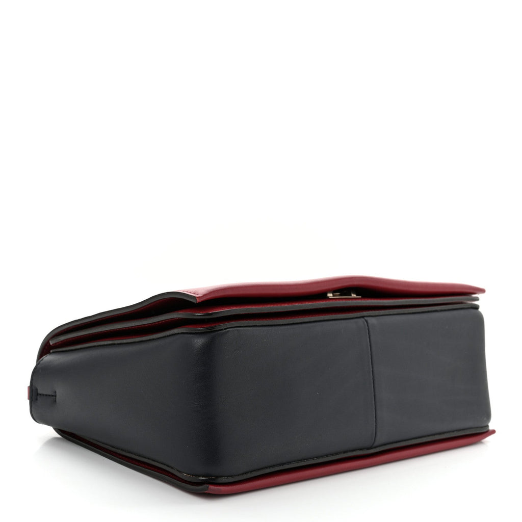 Shiny Smooth Calfskin Medium Frame Shoulder Bag Red Navy