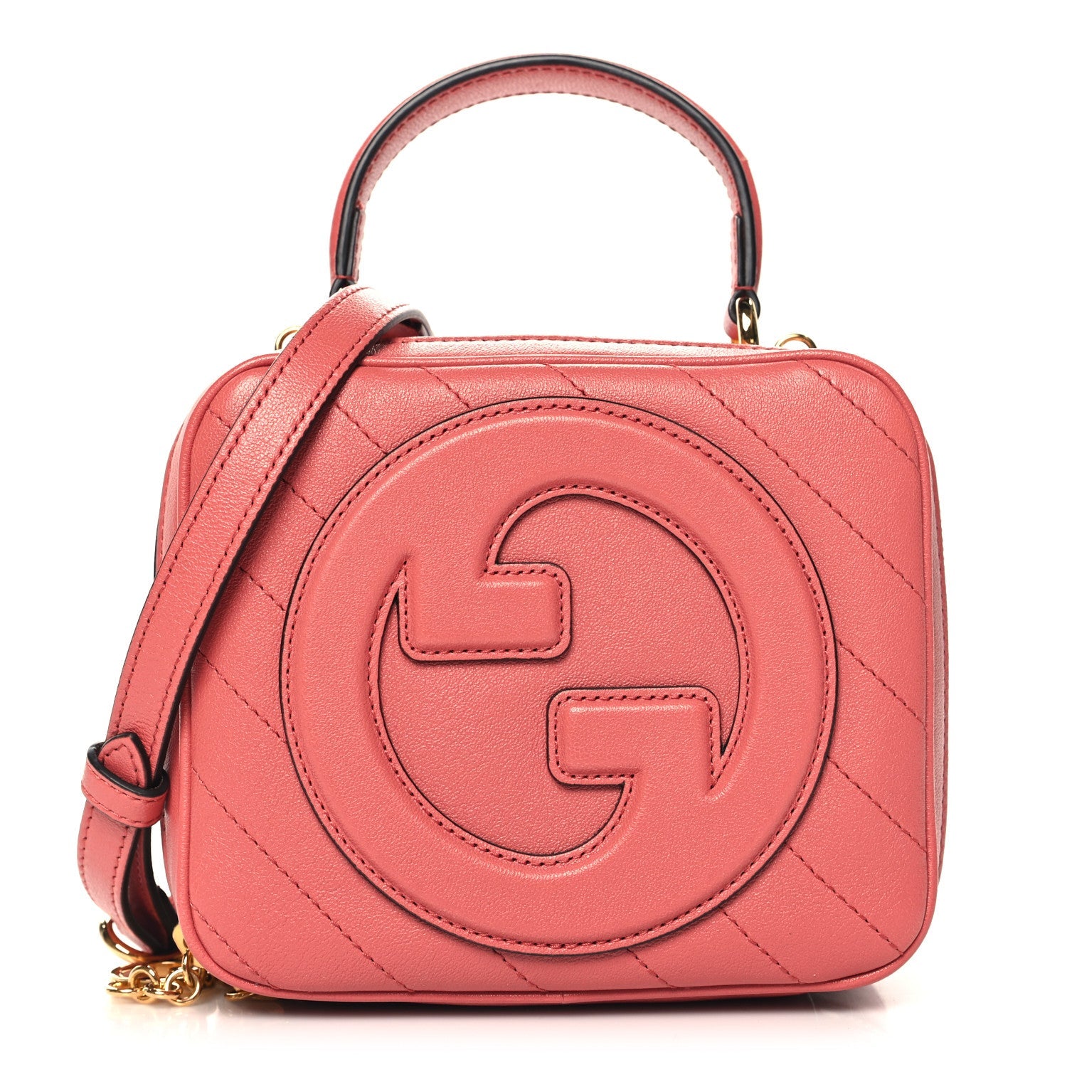 Sakai Be Green Calfskin Diagonal Stitched Blondie Top Handle Bag Pink