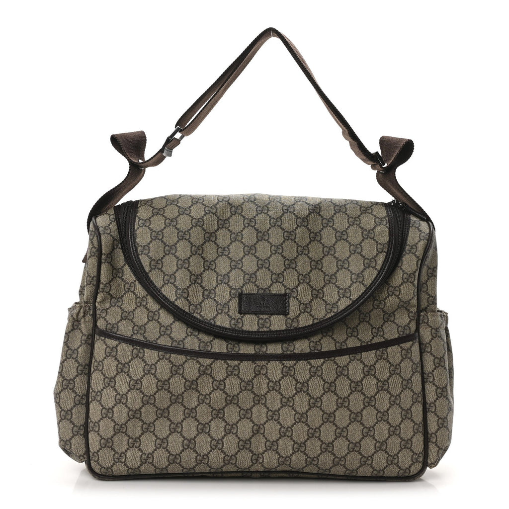 GG Supreme Monogram Selleria Calfskin Large Diaper Bag Beige Ebony Cocoa Dark Chocolate