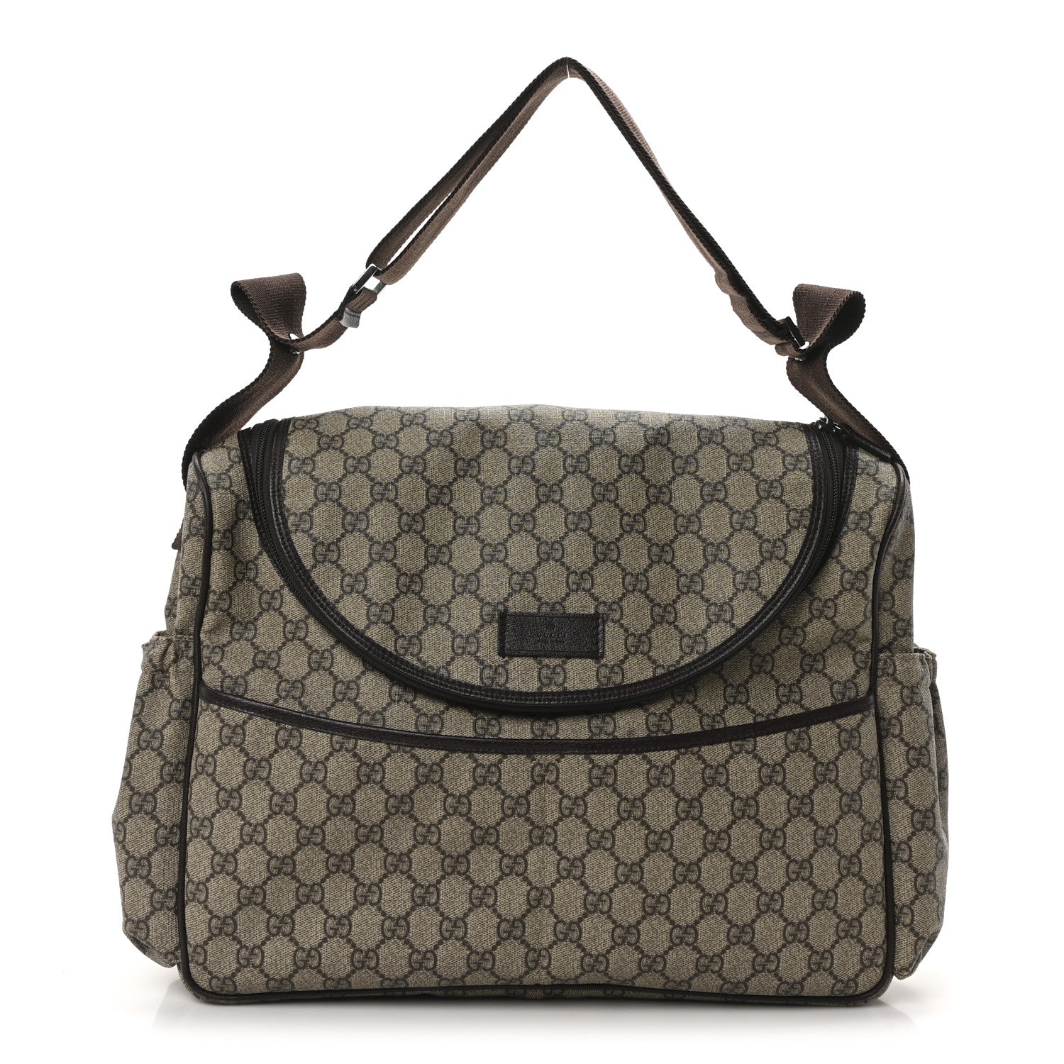 GG Supreme Monogram Selleria Calfskin Large Diaper Bag Beige Ebony Cocoa Dark Chocolate