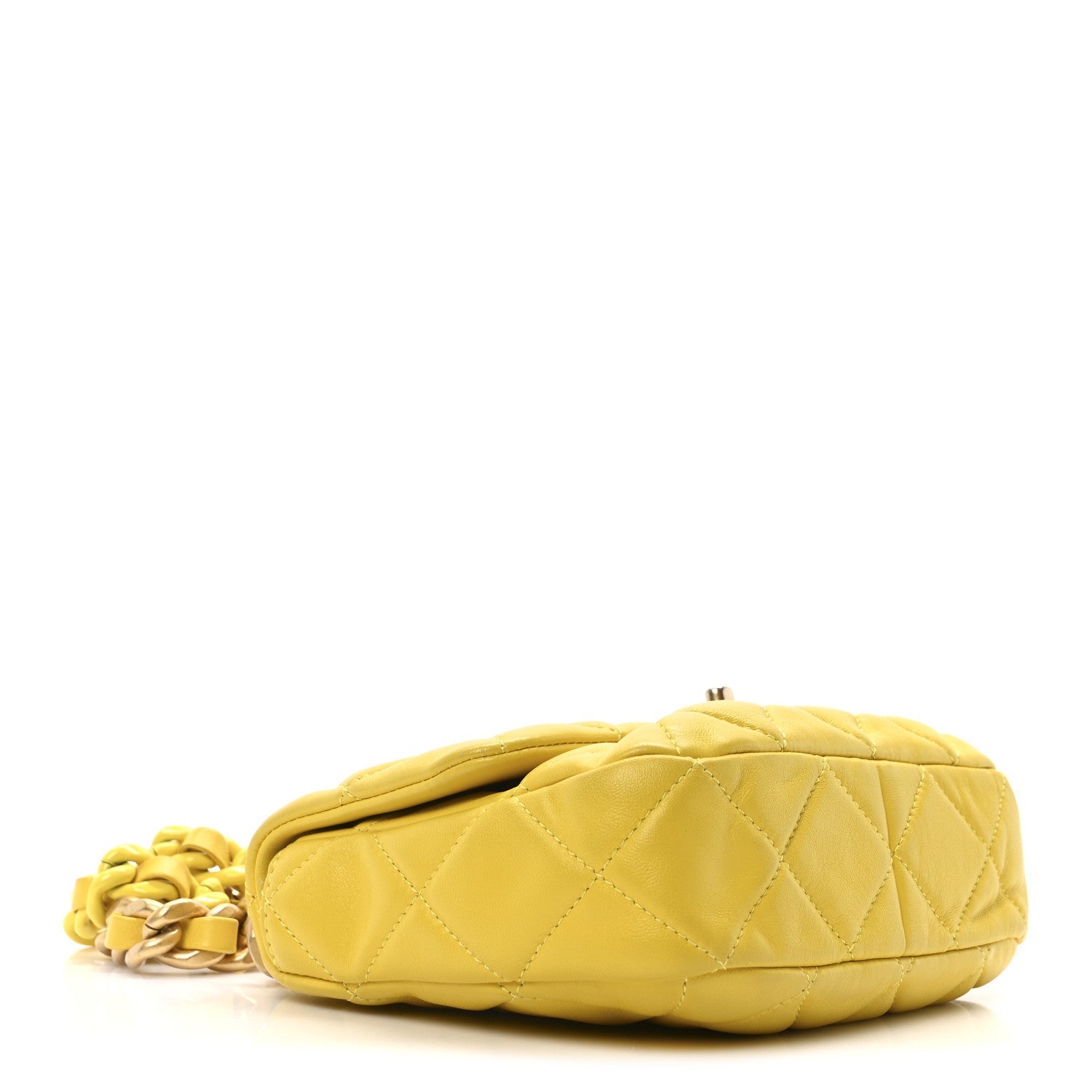 Lambskin Quilted Mini Lacquered Chain Flap Yellow