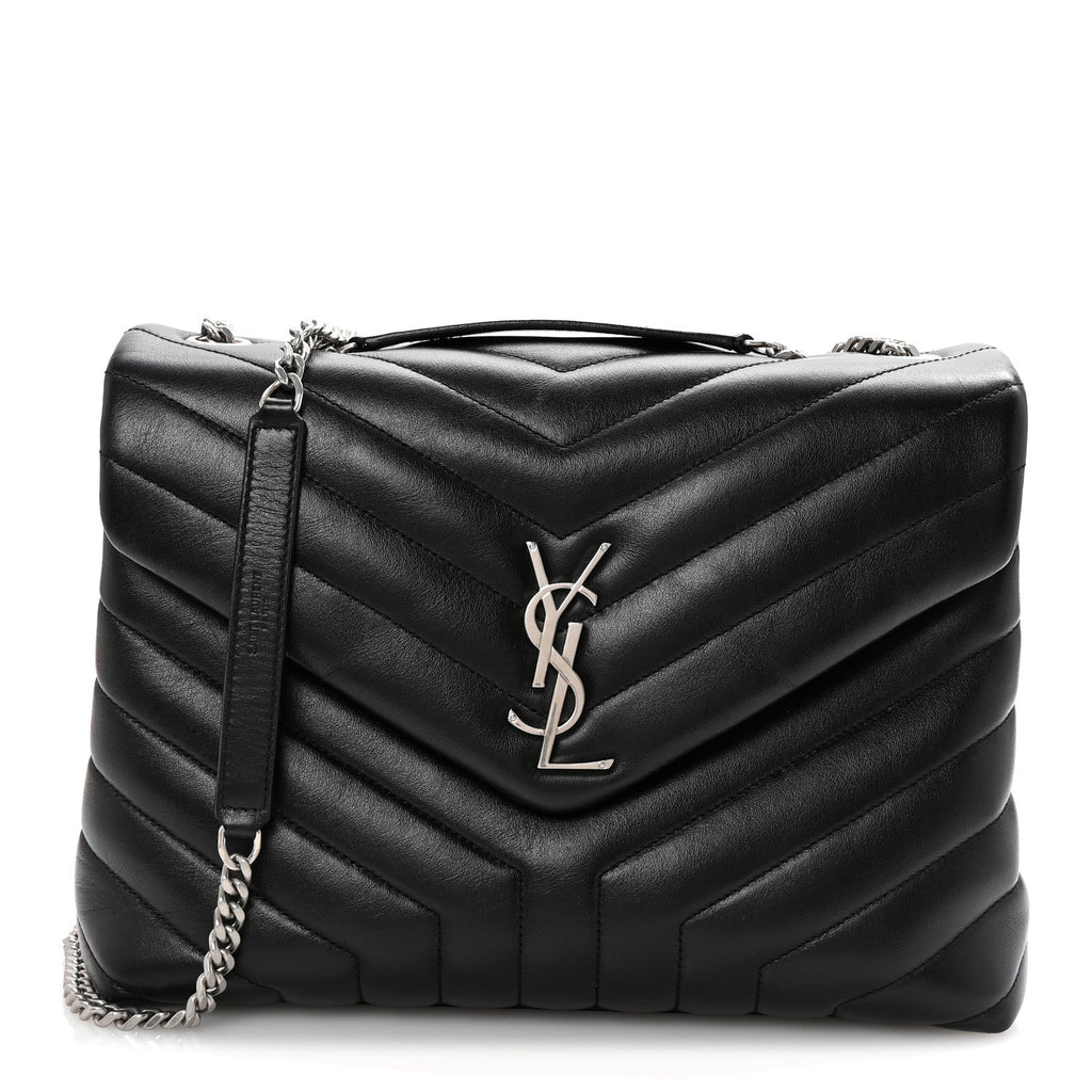 Calfskin Y Quilted Monogram Medium Loulou Chain Satchel Black