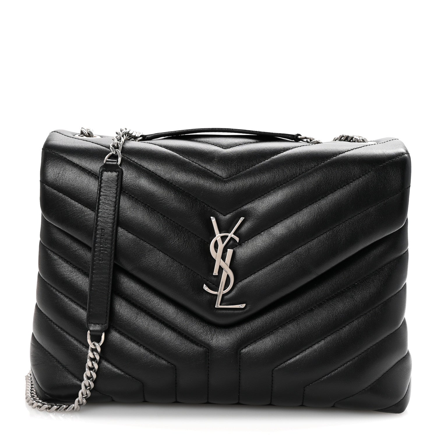 Calfskin Y Quilted Monogram Medium Loulou Chain Satchel Black