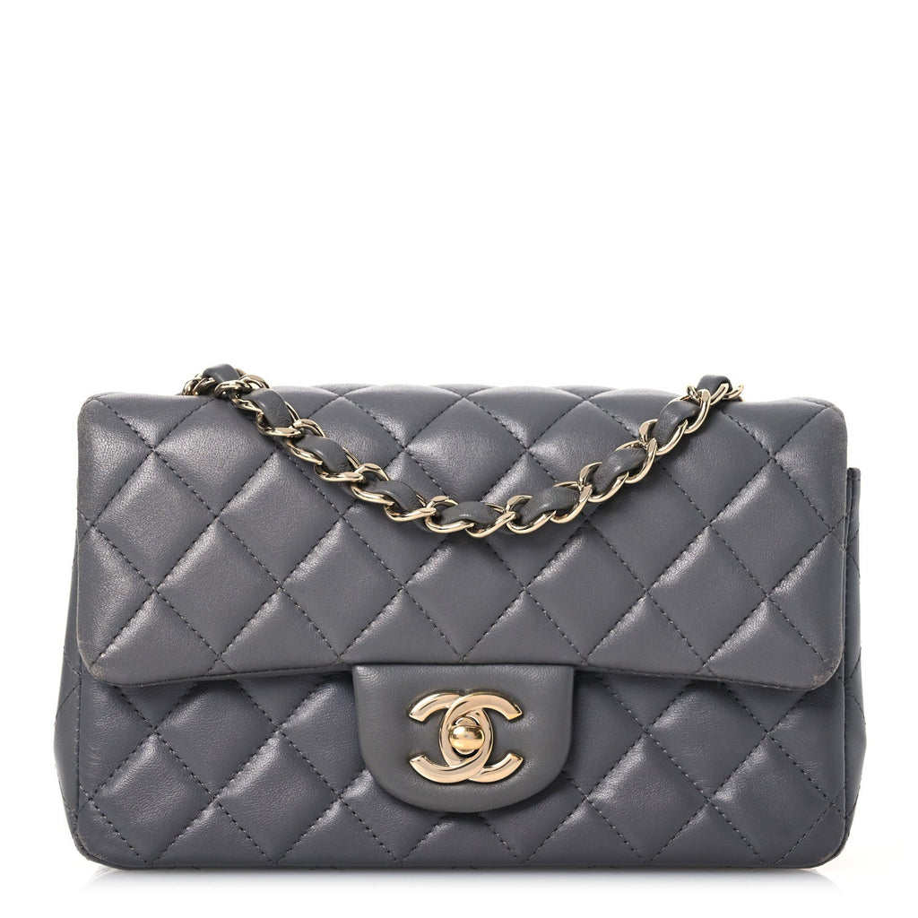 Lambskin Quilted Mini Rectangular Flap Dark Grey