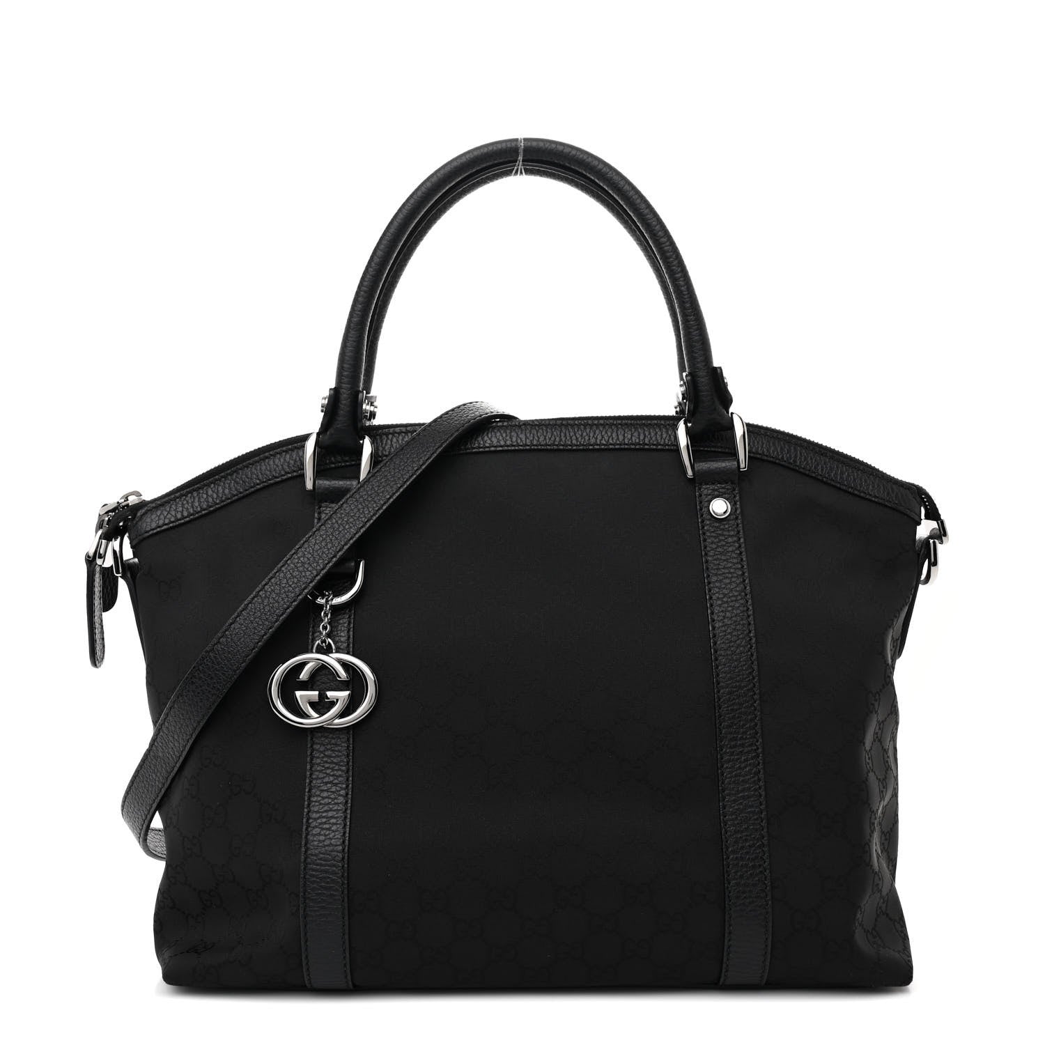 Nylon Monogram Medium GG Charm Dome Satchel Black