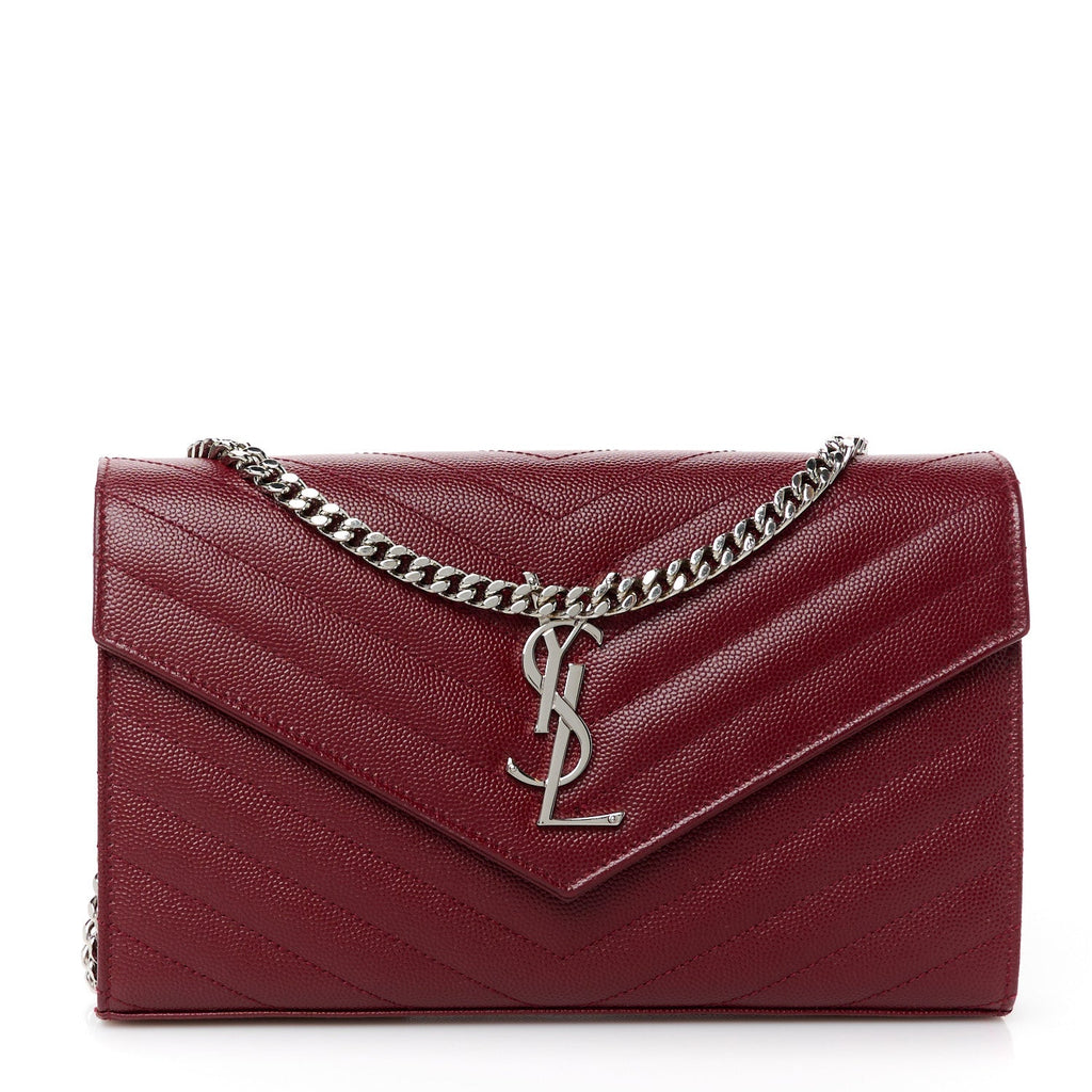 Grain De Poudre Matelasse Chevron Monogram Chain Wallet Palissandre