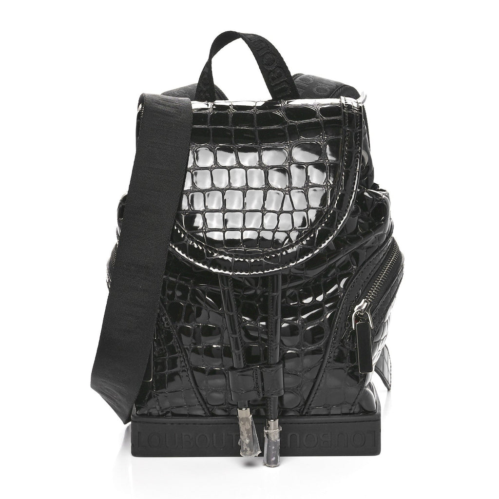 Calfskin Alligator Embossed Small Explorafunk Backpack Black