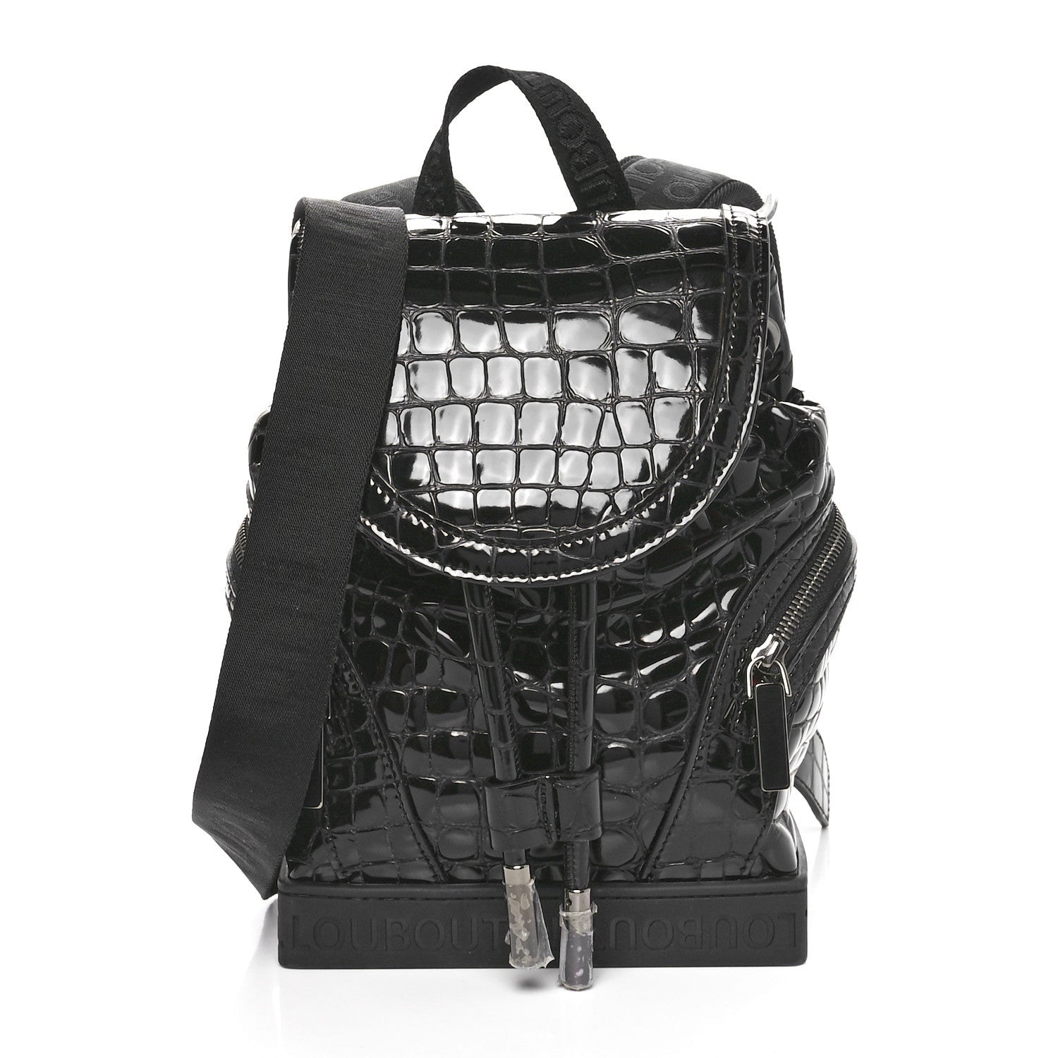 Calfskin Alligator Embossed Small Explorafunk Backpack Black