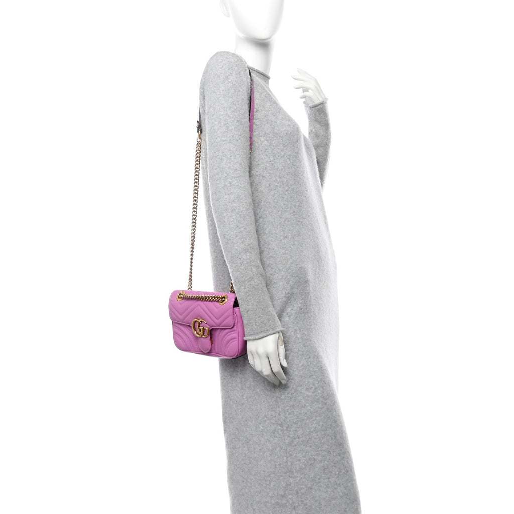 Calfskin Matelasse Mini GG Marmont Shoulder Bag Candy Mousse