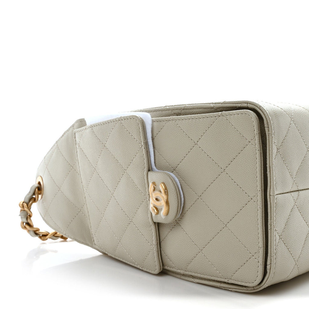 Caviar Quilted Small Chanel 25 Handbag Light Grey
