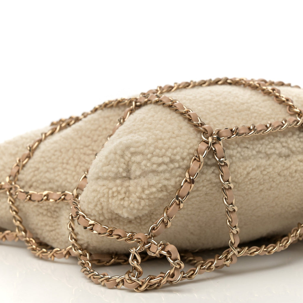 Shearling Small Shopping Chain Bag Beige