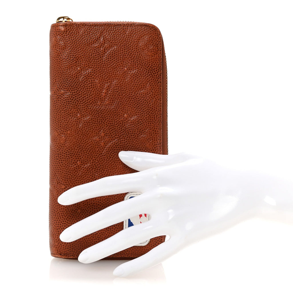 X NBA Grained Calfskin Monogram Vertical Zippy Wallet Brick Orange
