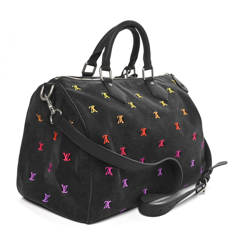 LV Blason Denim Calfskin Speedy Bandouliere 40 Black Gradient Orange