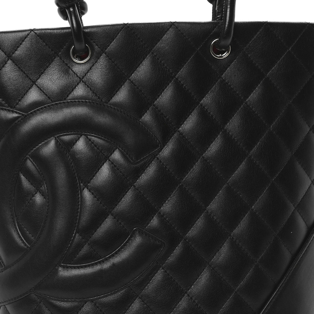 Calfskin Quilted Medium Cambon Tote Black