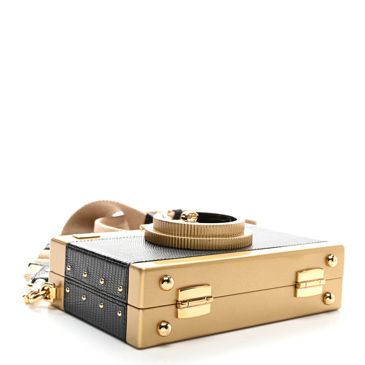 Lizard Camera Shoulder Bag Black Gold