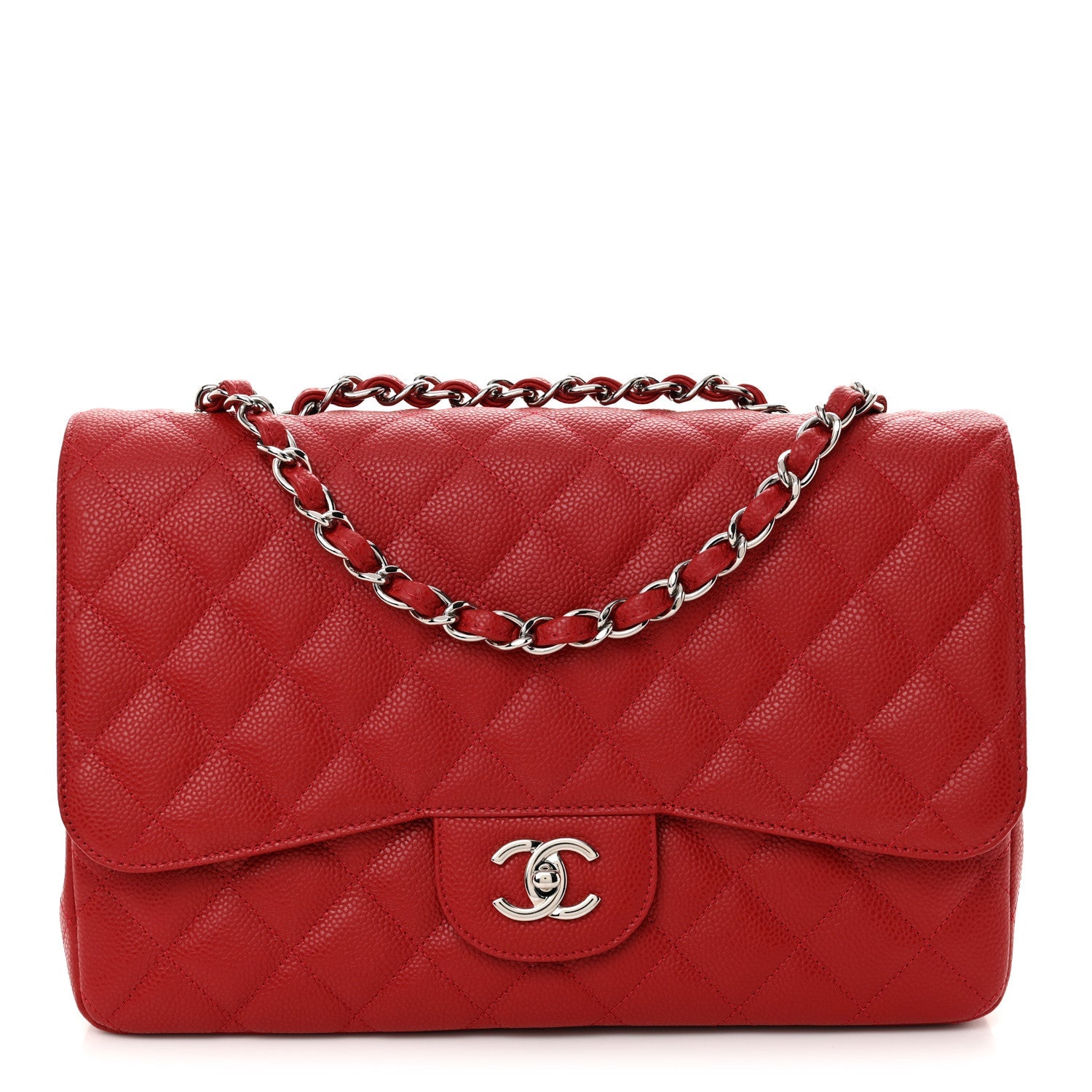 Caviar Quilted Jumbo Single Flap Red