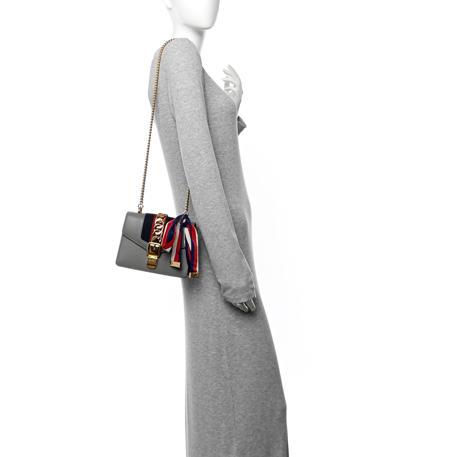 Calfskin Mini Sylvie Chain Shoulder Bag Deep Grey