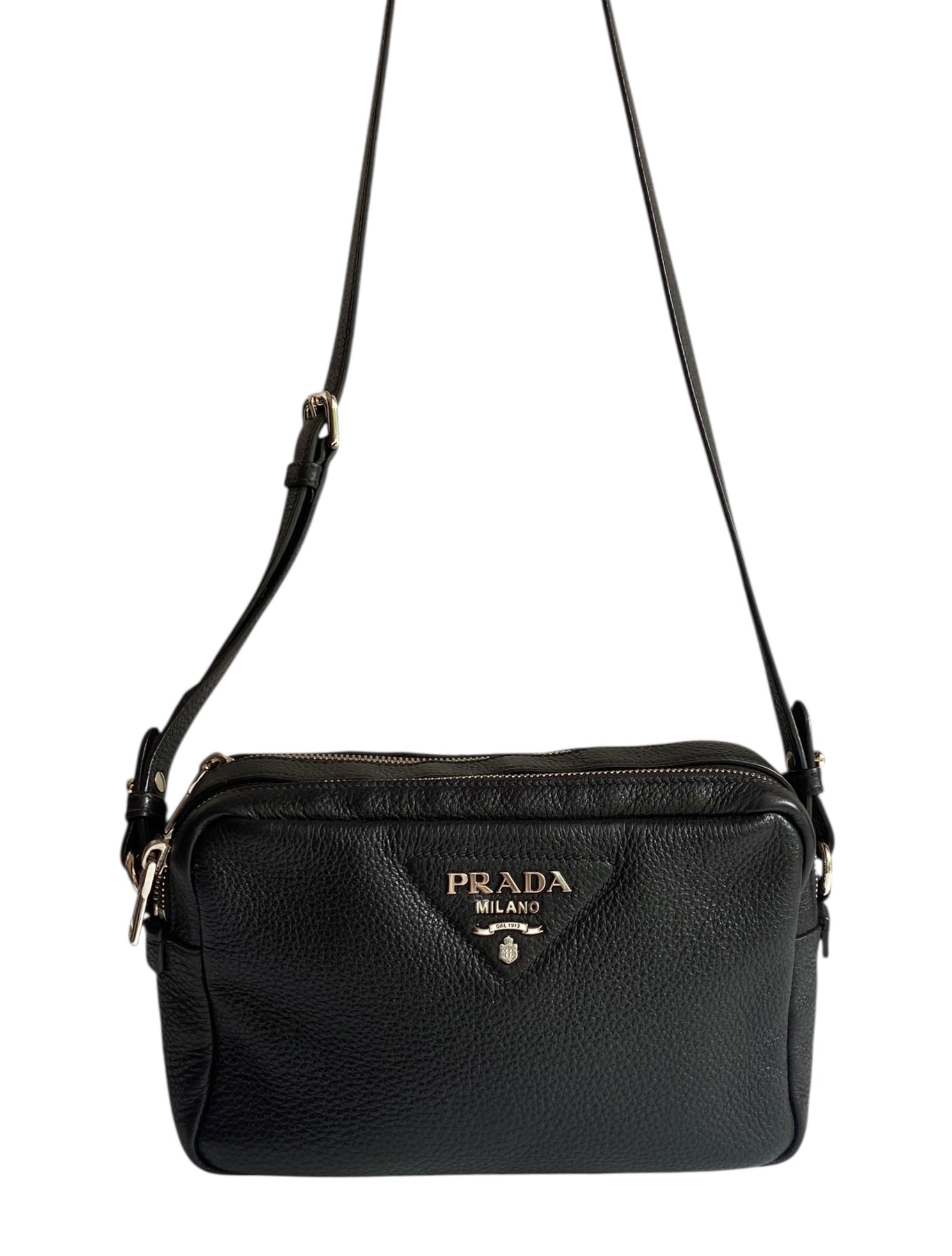 Prada Black Daino Leather Crossbody Camera Bag