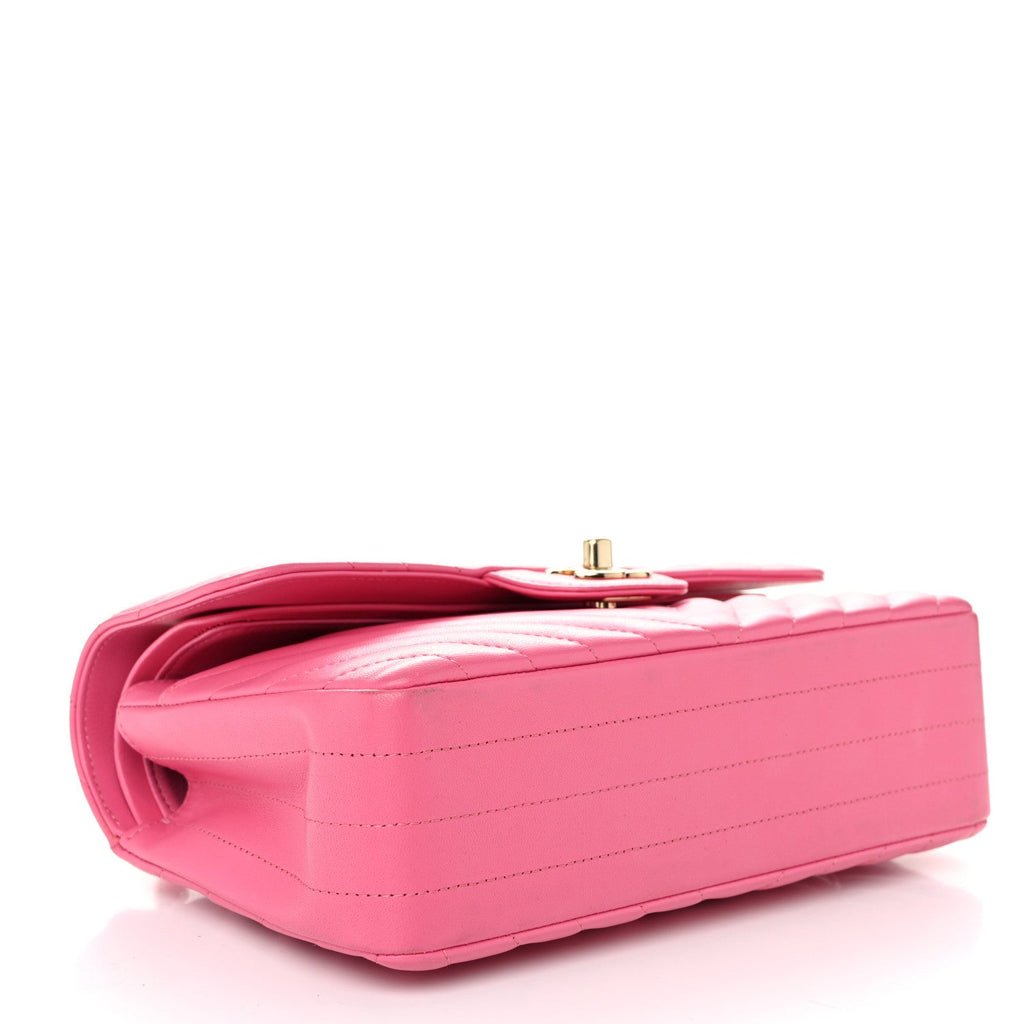 Lambskin Chevron Quilted Small Double Flap Pink
