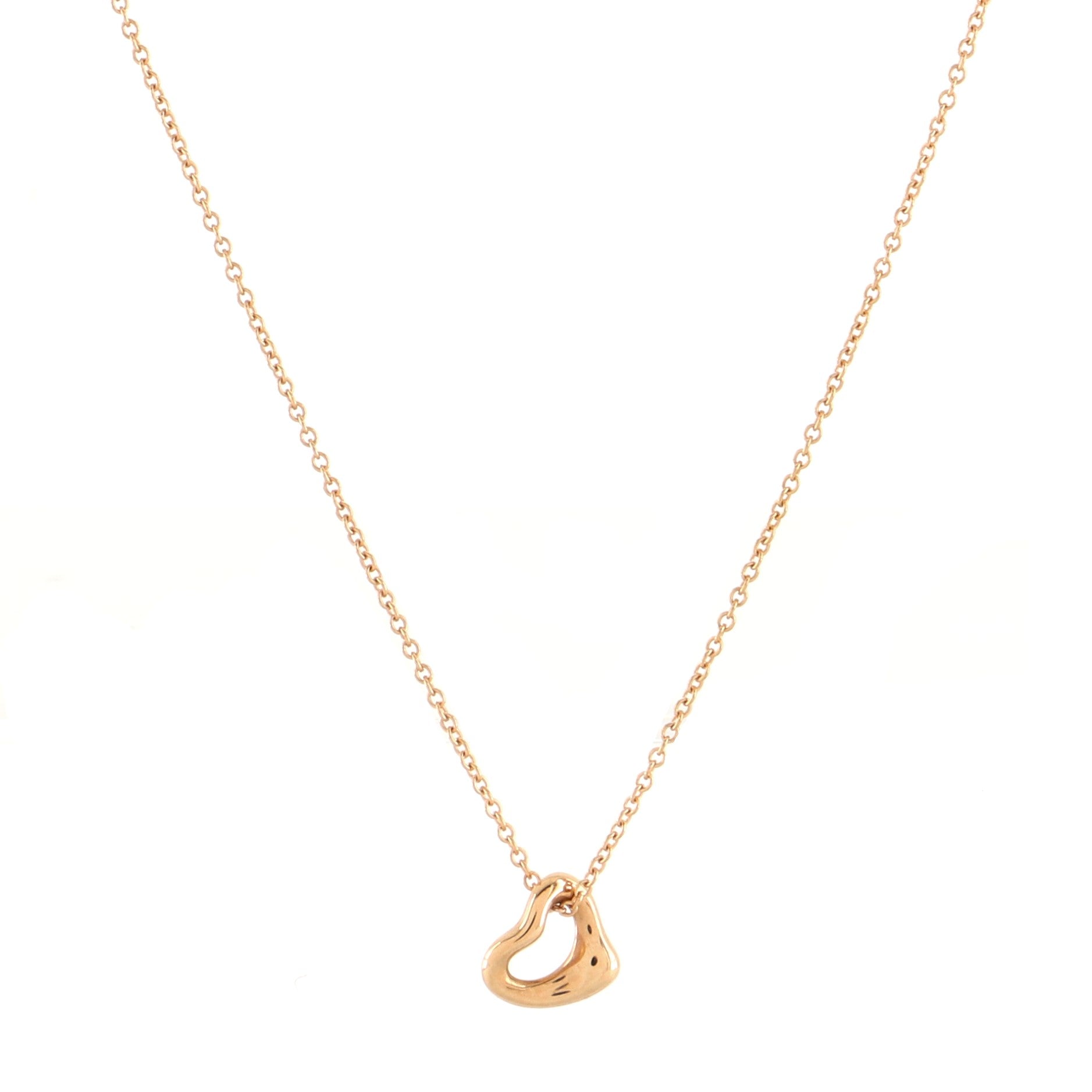 Elsa Peretti Open Heart Pendant Necklace 18K Rose Gold 7mm