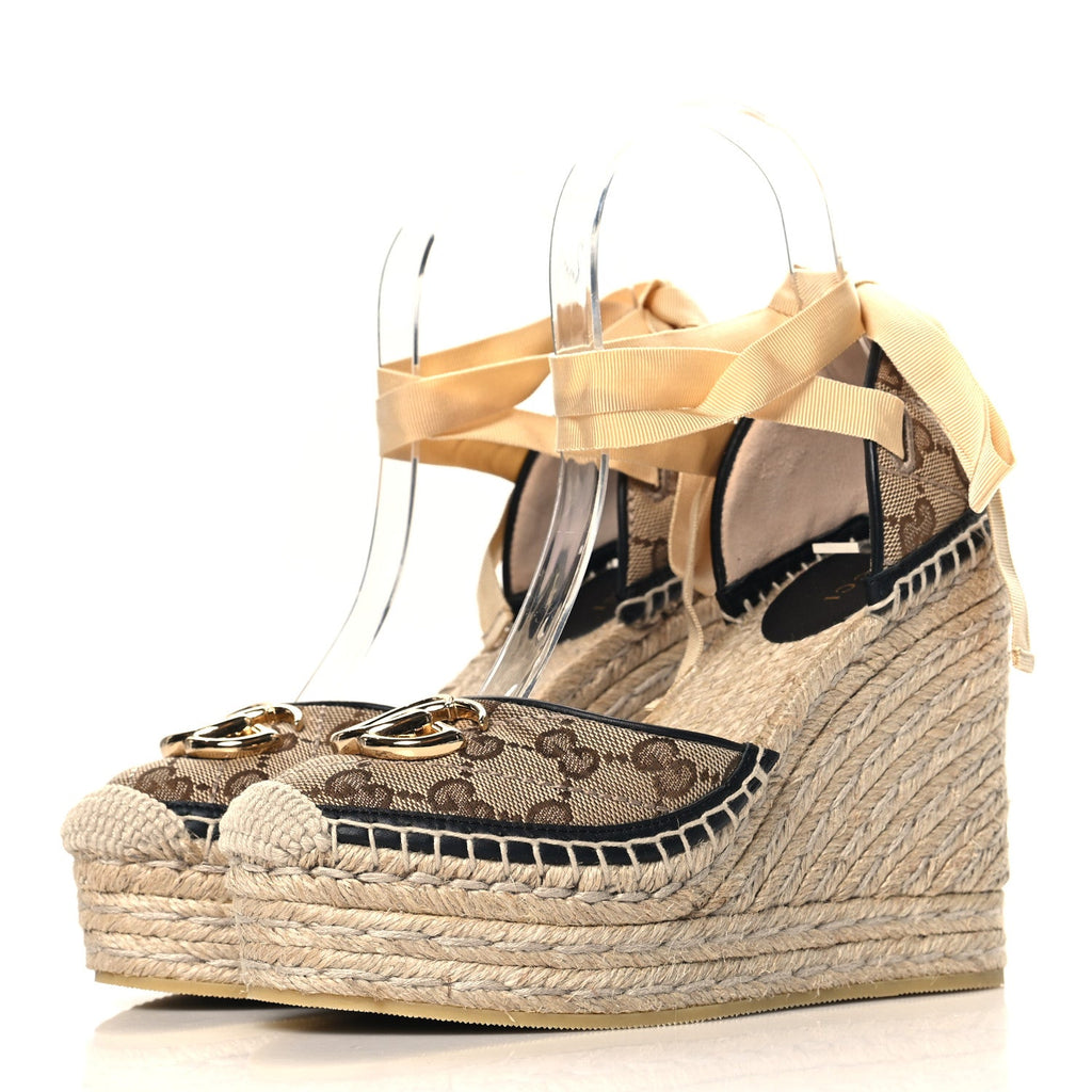 Monogram Matelasse GG Marmont Ankle Wrap Platform 35/120mm Espadrille Wedges 35.5 Beige Ebony Black Sand Storm