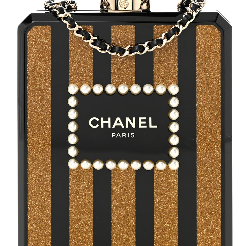 Plexiglass Perfume Bottle Clutch Black Gold