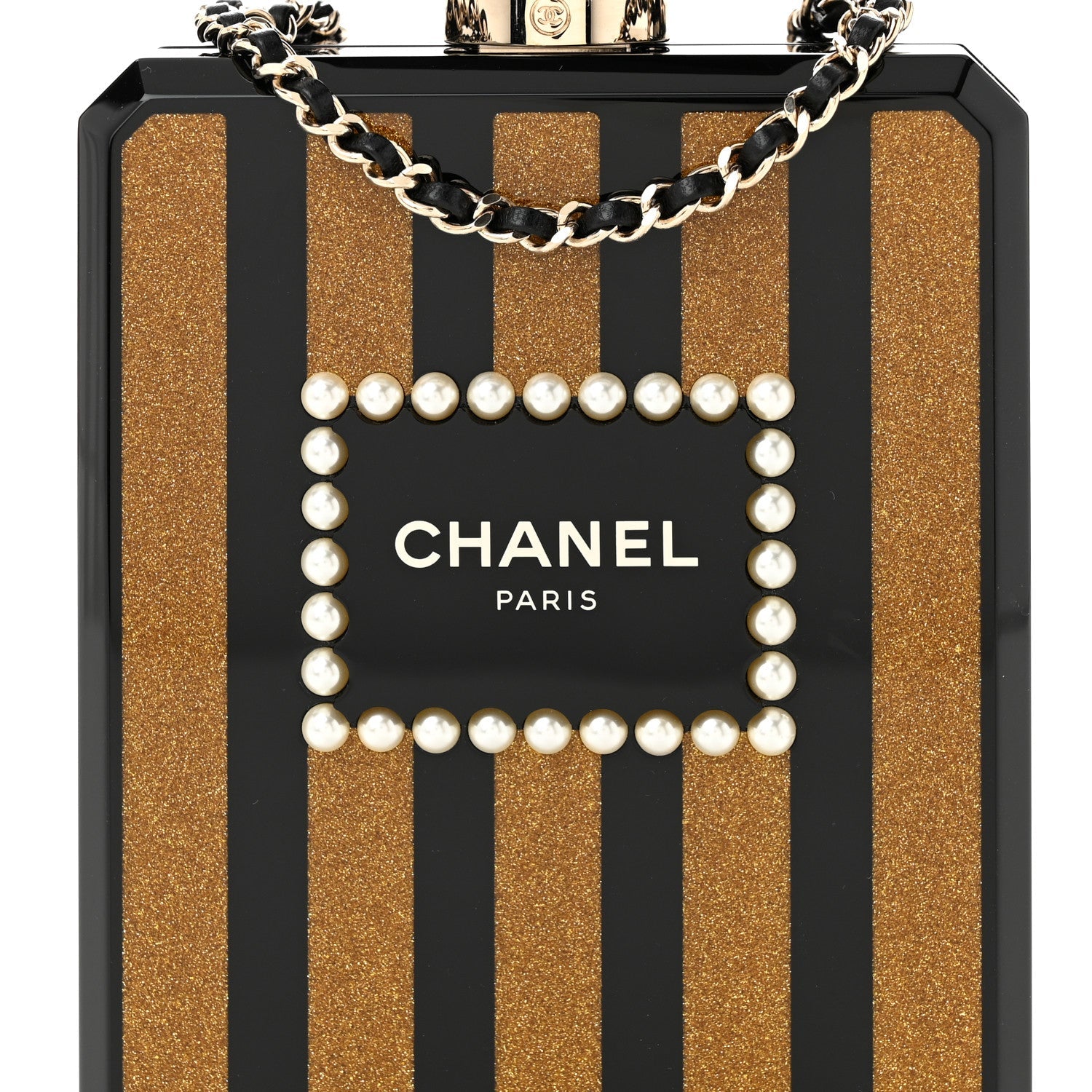 Plexiglass Perfume Bottle Clutch Black Gold