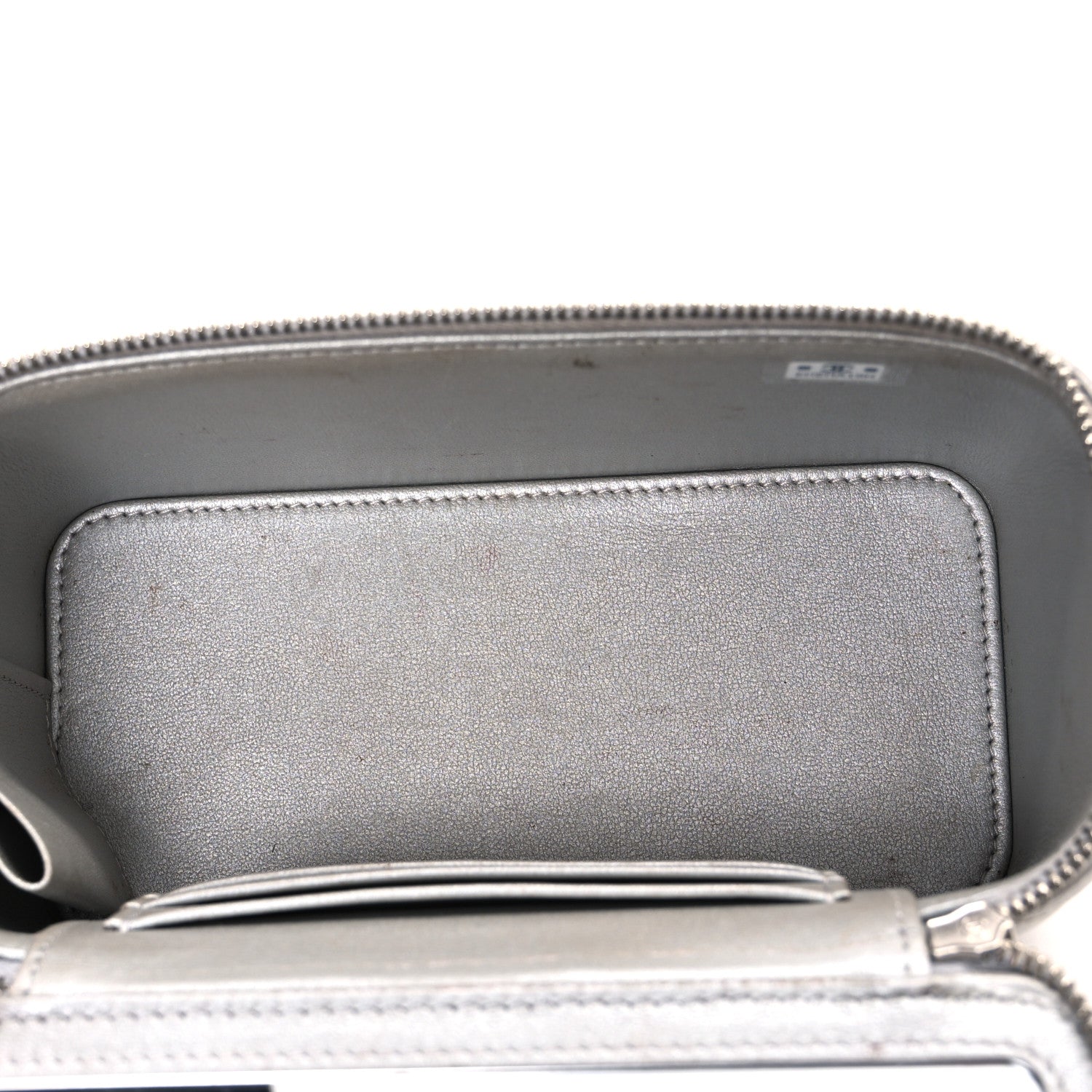 Metallic Lambskin Quilted Small CC Dynasty Vanity Case With Chain Silver