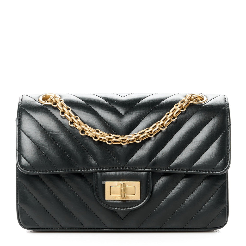 Aged Calfskin Chevron Quilted 2.55 Reissue Mini Flap Black