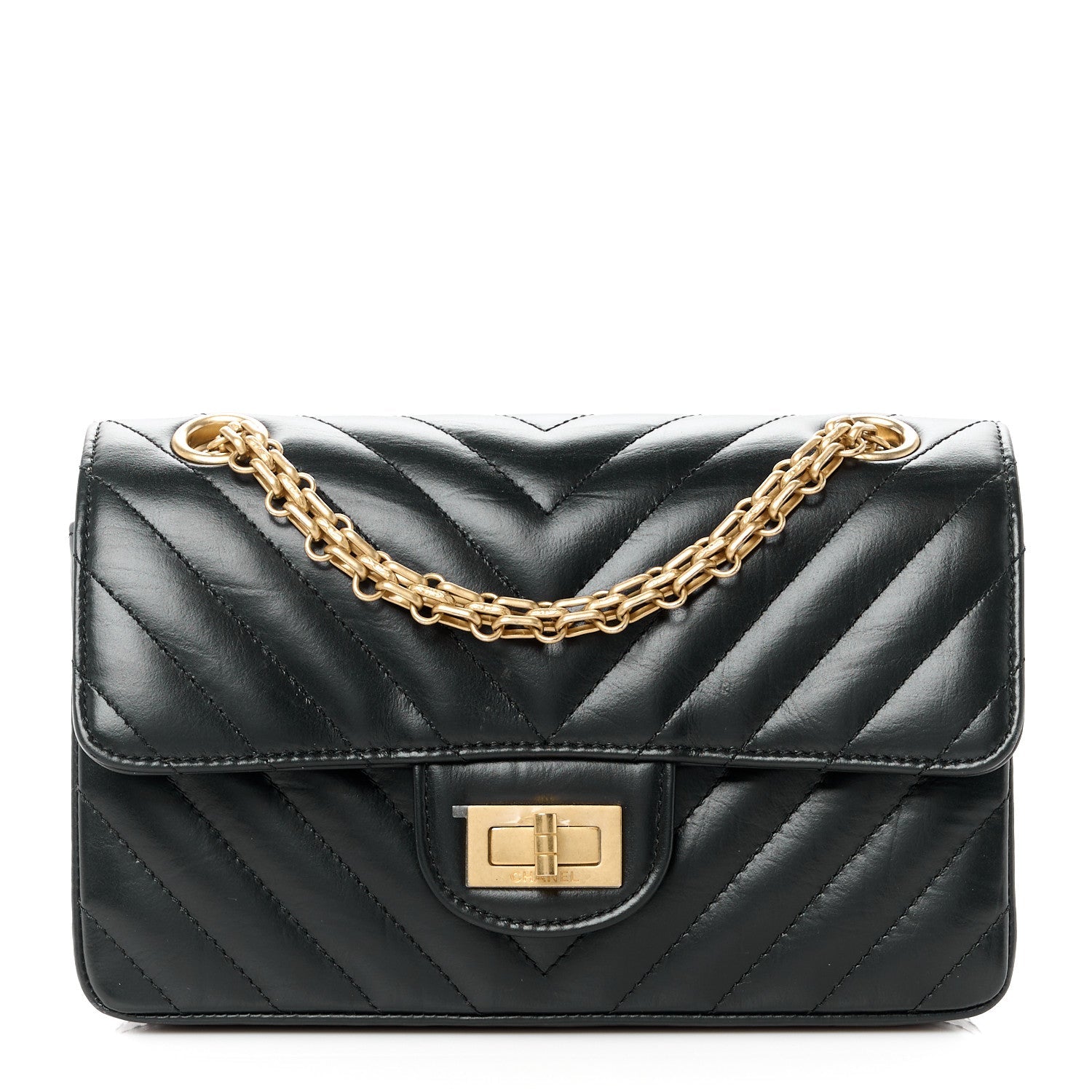 Aged Calfskin Chevron Quilted 2.55 Reissue Mini Flap Black