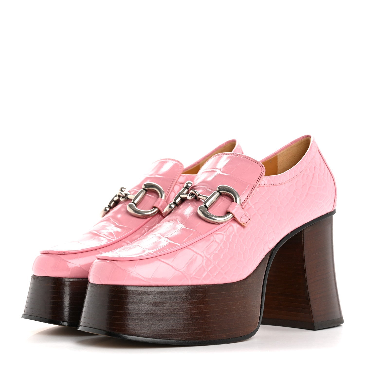 Croco Calf Lux Granada Kid Horsebit Platform Loafers 35.5 Butterfly Pink