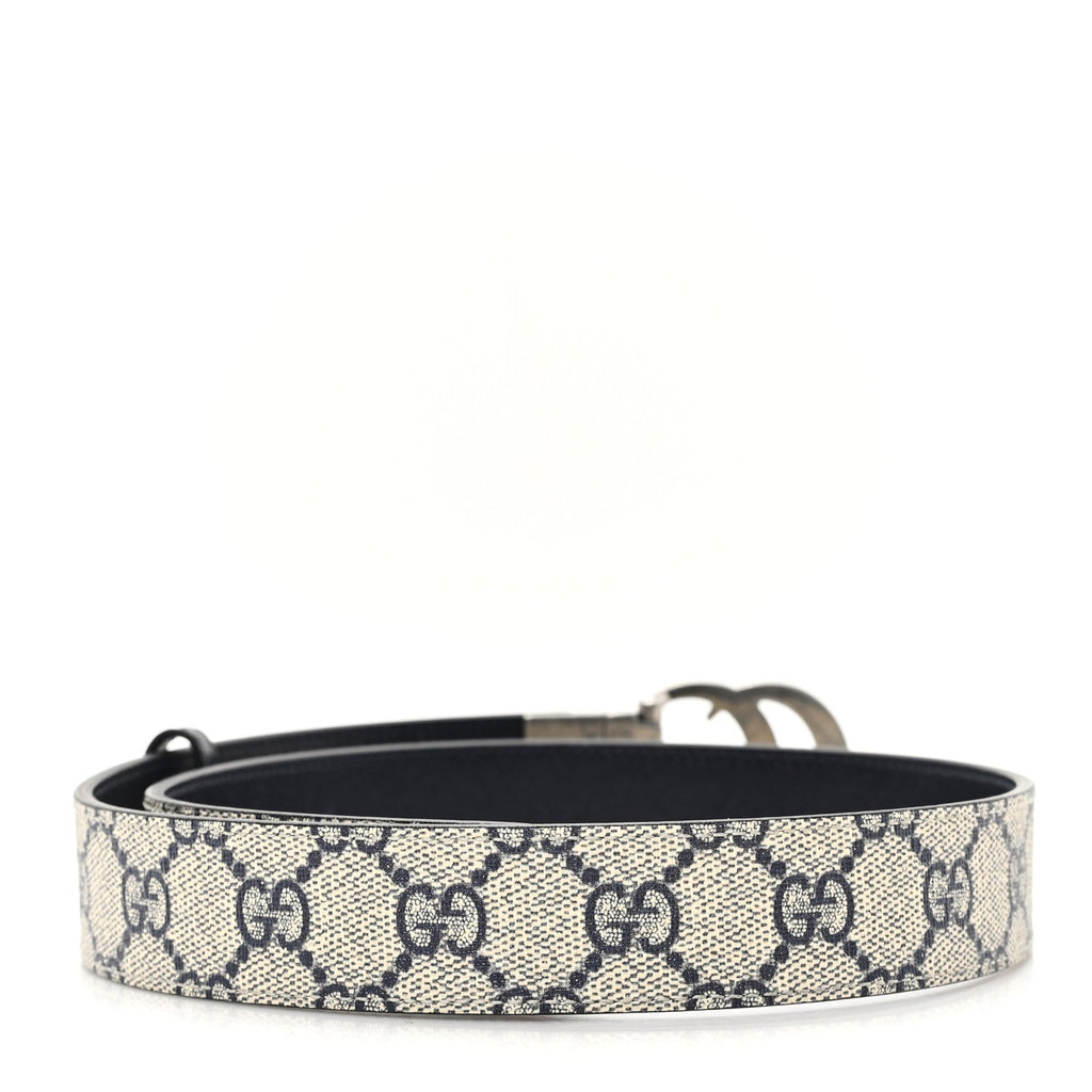GG Supreme Monogram Plutone Calfskin Palladium Double G Reversible 30mm Belt 75 30 Beige Ebony Black